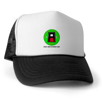 01AE - A01 - 02 - First Army Division East with Text Trucker Hat